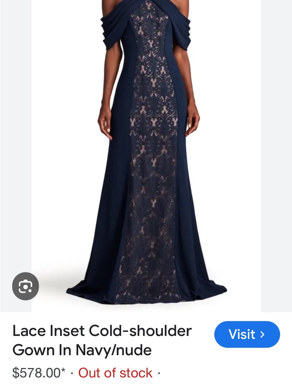 Tadashi Shoji Navy One-Shoulder Lace-Panel Evening Gown NWT